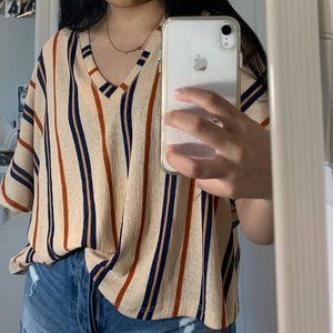 Zara Cream Striped V-Neck Shirt